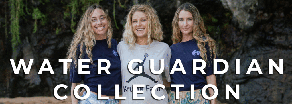 Three beautiful water guardians wearing their new organic cotton find a spring shirts.
